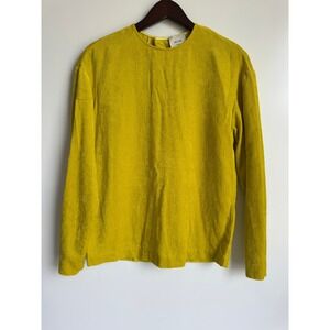 Alysi Chartreuse Yellow‎ Textured US 4 Viscose 3/4 Sleeve Top Eclectic Urban